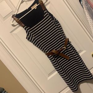 Michael Kors bodycon navy white striped dress.